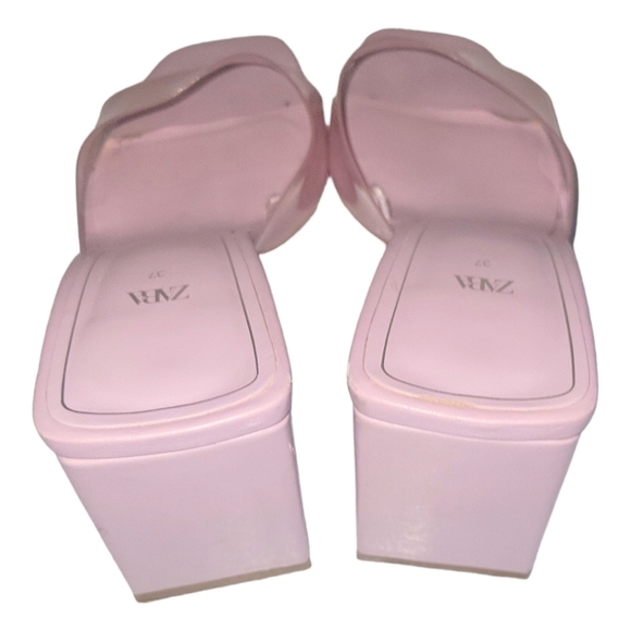 Zara Clear Vinyl Pink Wide Heels Clear Strap Leather Insole UK Size 37 Sandals - Picture 6 of 9